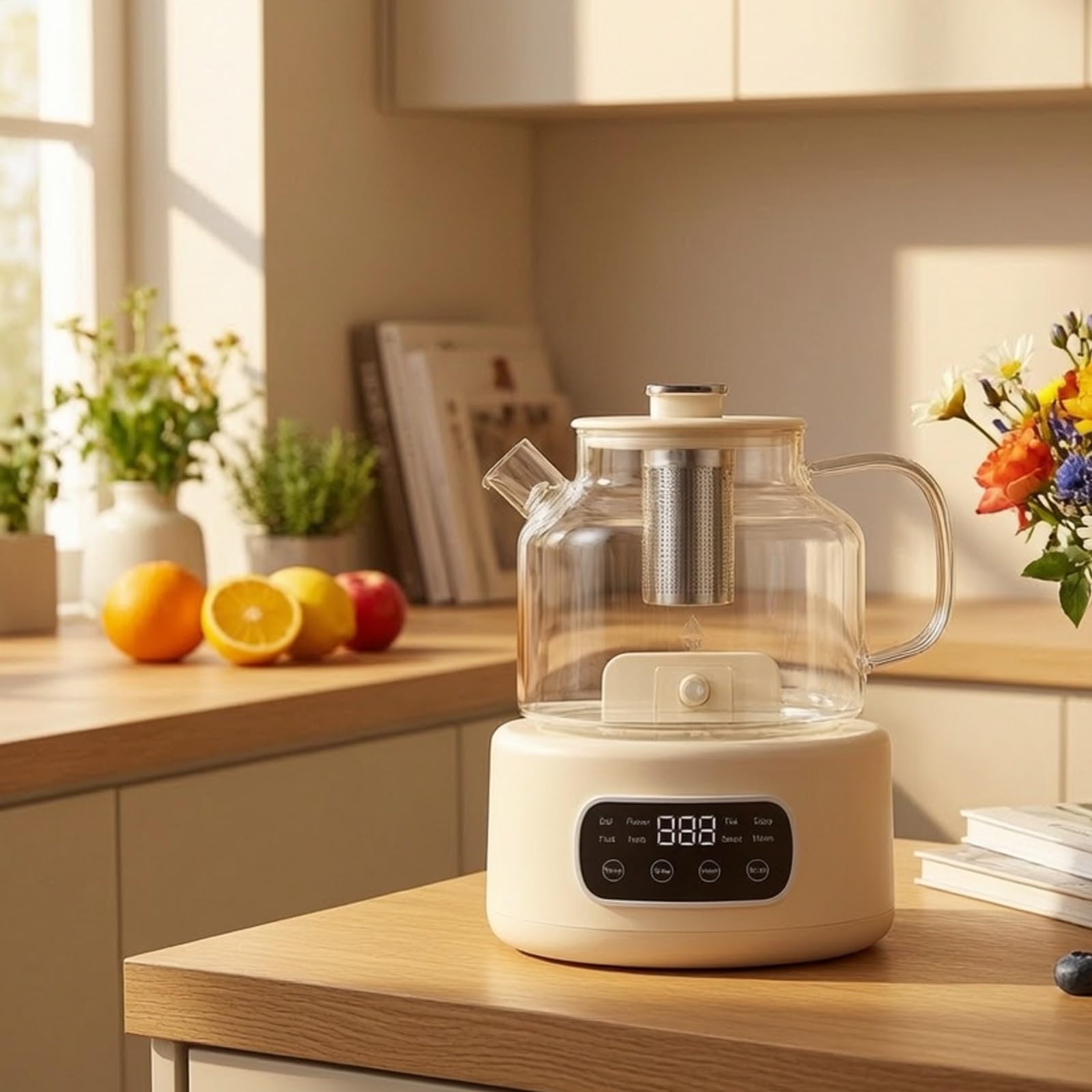 Yajuyi ra Eléctrica Vidrio Versátil Hervidor Té con Filtro Malla Ergonómica Hervidor Agua con Pantalla Digital para Cocina
