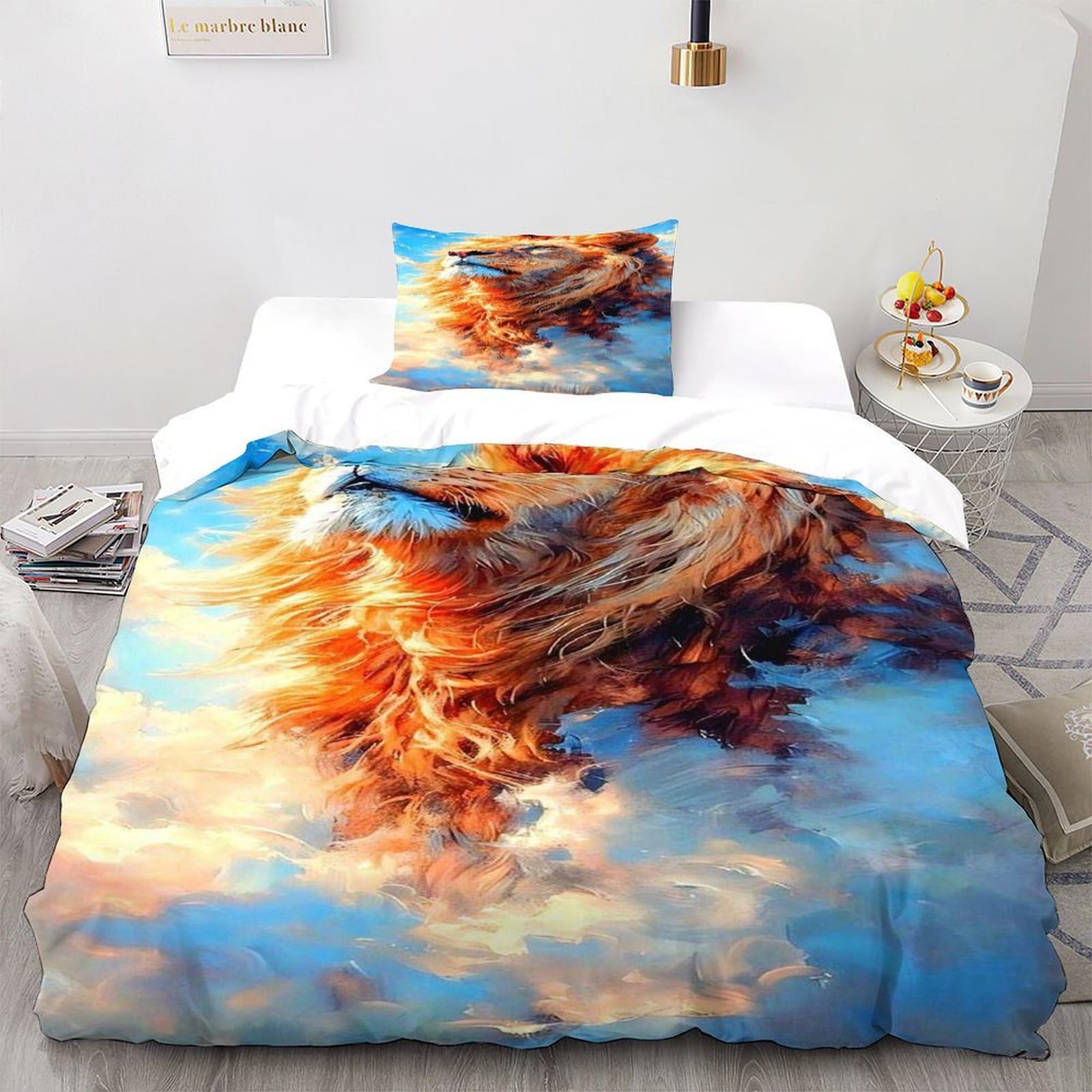 Housse de couette lion microfibre infroissable pour lit 135x200cm
