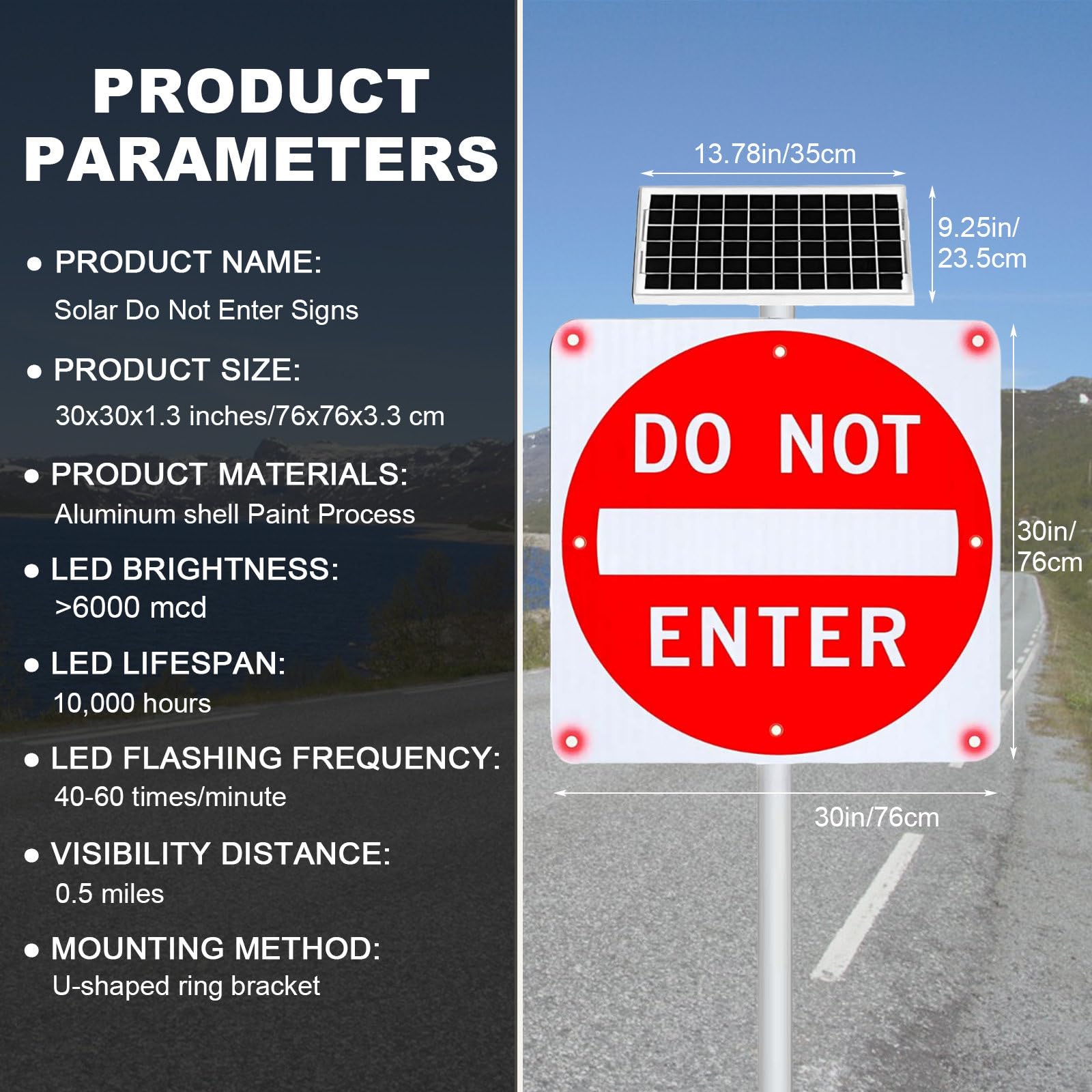Cartello Solare Divieto di Accesso in Alluminio Rifrangente – 8 LED Ad Alta Potenza, Impermeabile Ip65, visibilità Giorno/Notte 0,8 Km, Ip65, Pellicola Rifrangente Grado Tecnico 30in