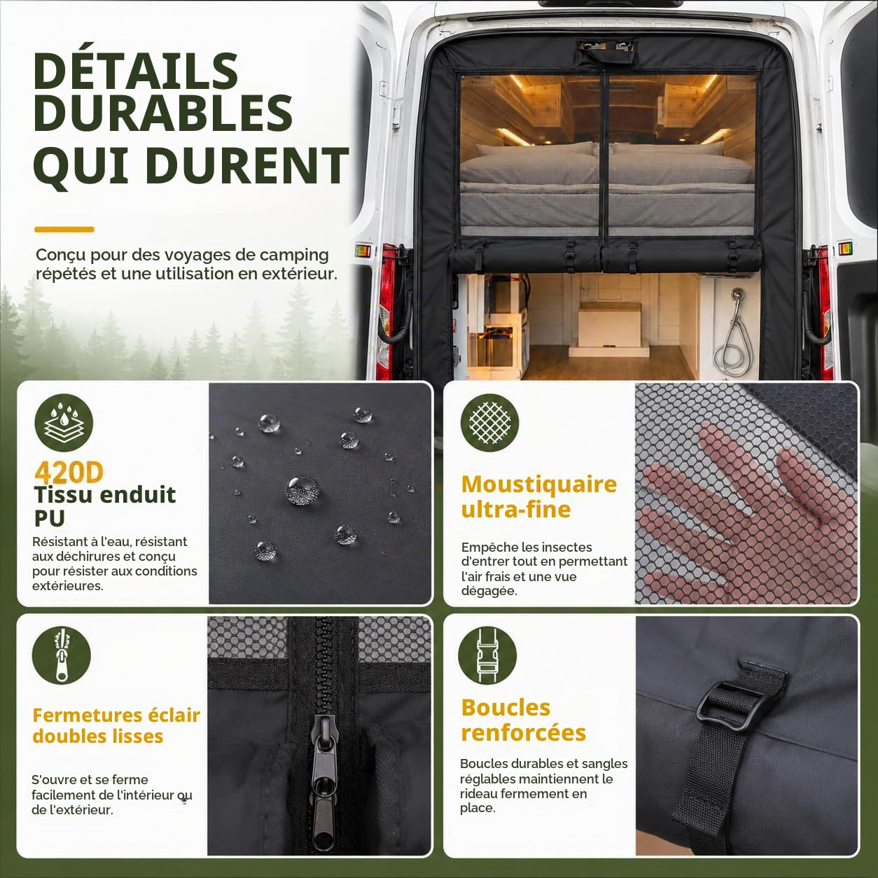 Moustiquaire de Porte ArrièRe pour Camping-Car avec Rideau D'Intimité, Moustiquaire MagnéTique pour Porte ArrièRe de Camping-Car pour Le Camping, La Vie en Van