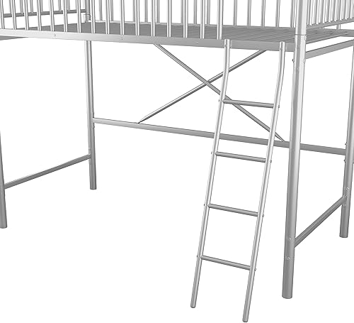 Miniatura 4 de CNANXU Twin Size Metal Loft Bed with Inclined Ladder and Full-Length Guardrail High Loft Bed for Boys GirlsTeens Adults Twin Bed Frame Small Space