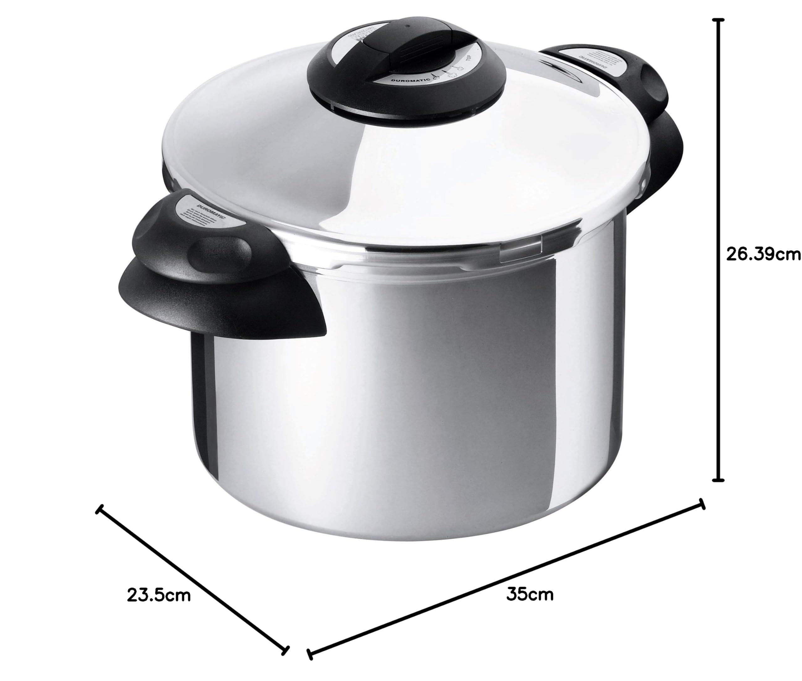 Kuhn Rikon Duromatic Top, Olla a Presión Super Rápida con Asas, Olla Express Apta para Inducción, Óptima Distribucion del Calor, Acero Inoxidable 18/10, Despresurización automática, 6 L. /24 Cm