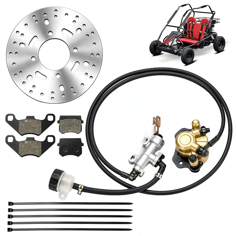 KT196 Go Kart Hydraulic Brake Master Cylinder and Caliper,196cc Go Kart | with brake pads and brake disc, for Coleman KT196 196cc Go Kart Parts,Powersports Accessories