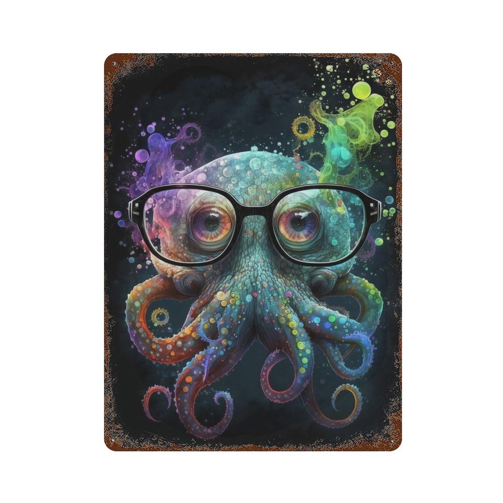 Colorful Octopus Art Print-6 15.7"x11.8" Vintage Rust Metal Sign, Shabby Chic Decor for Cafe, Home Bar And Lounge Decor