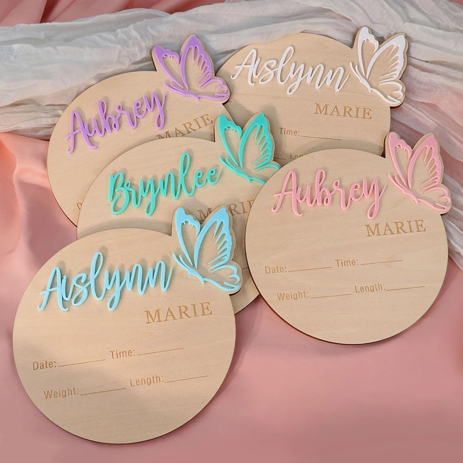 Spersonalizowany motyl 3D imię znak do szpitala niestandardowy drewniany znak ogłoszenia imienia dziecka zdjęcie rekwizyt baby shower przedszkole prezent dla dziewczynki / chłopca ujawnienie imienia 2