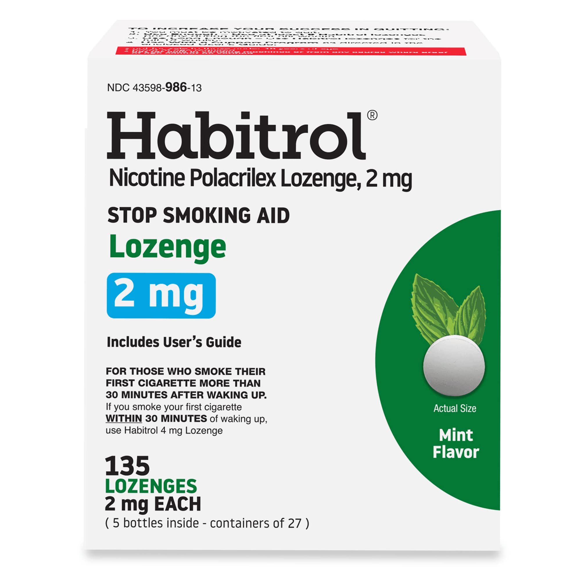 Habitrol Nicotine Lozenges 2 mg Mint Flavor - 135 Count – Stop Smoking Aid – Reduce Cravings and Withdrawal Symptoms