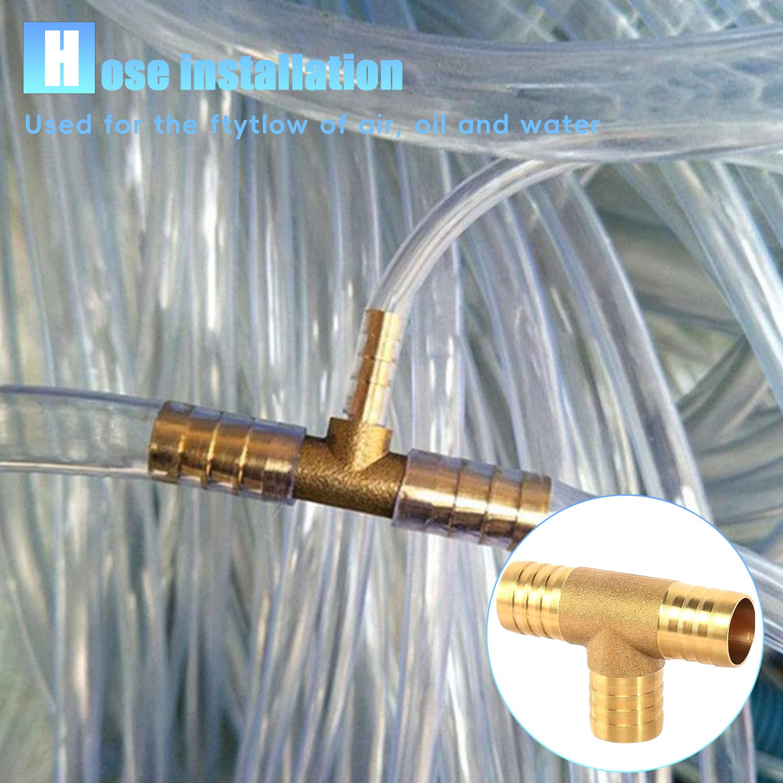2 tubi in ottone a 3 vie, 19 mm, in ottone di alta qualità per collegamento dell'acqua, tubo da giardino e tubi dell'olio, facile da montare, senza attrezzi, compatibile con tubi da 3/4