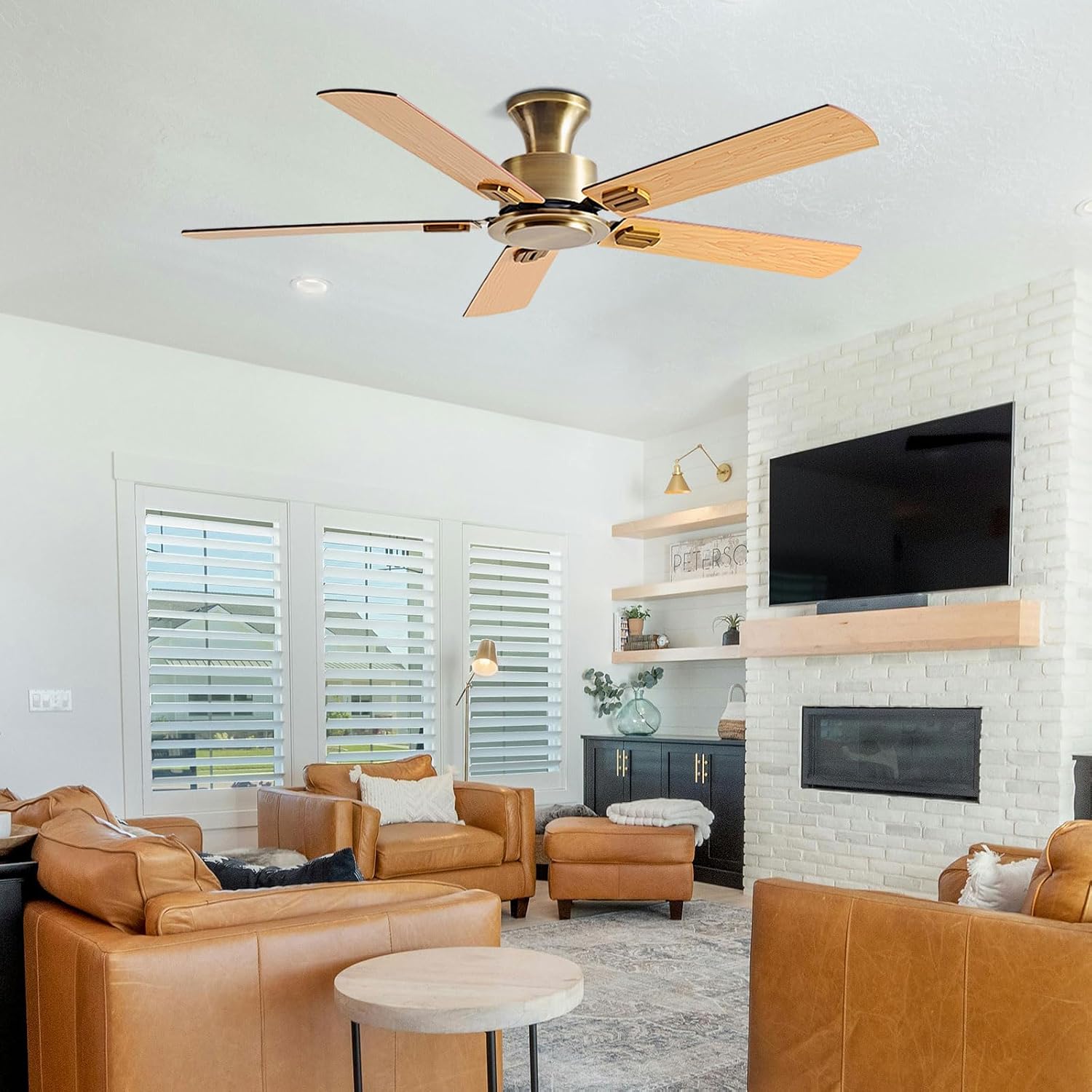 Modern Ceiling Fan Without Light 6 Speeds Quiet Ceiling Fans With Remote Control Indoor Ceiling Fan No Light 5 Plywood Blades For Kitchen Bedroom Living Room Farmhouse