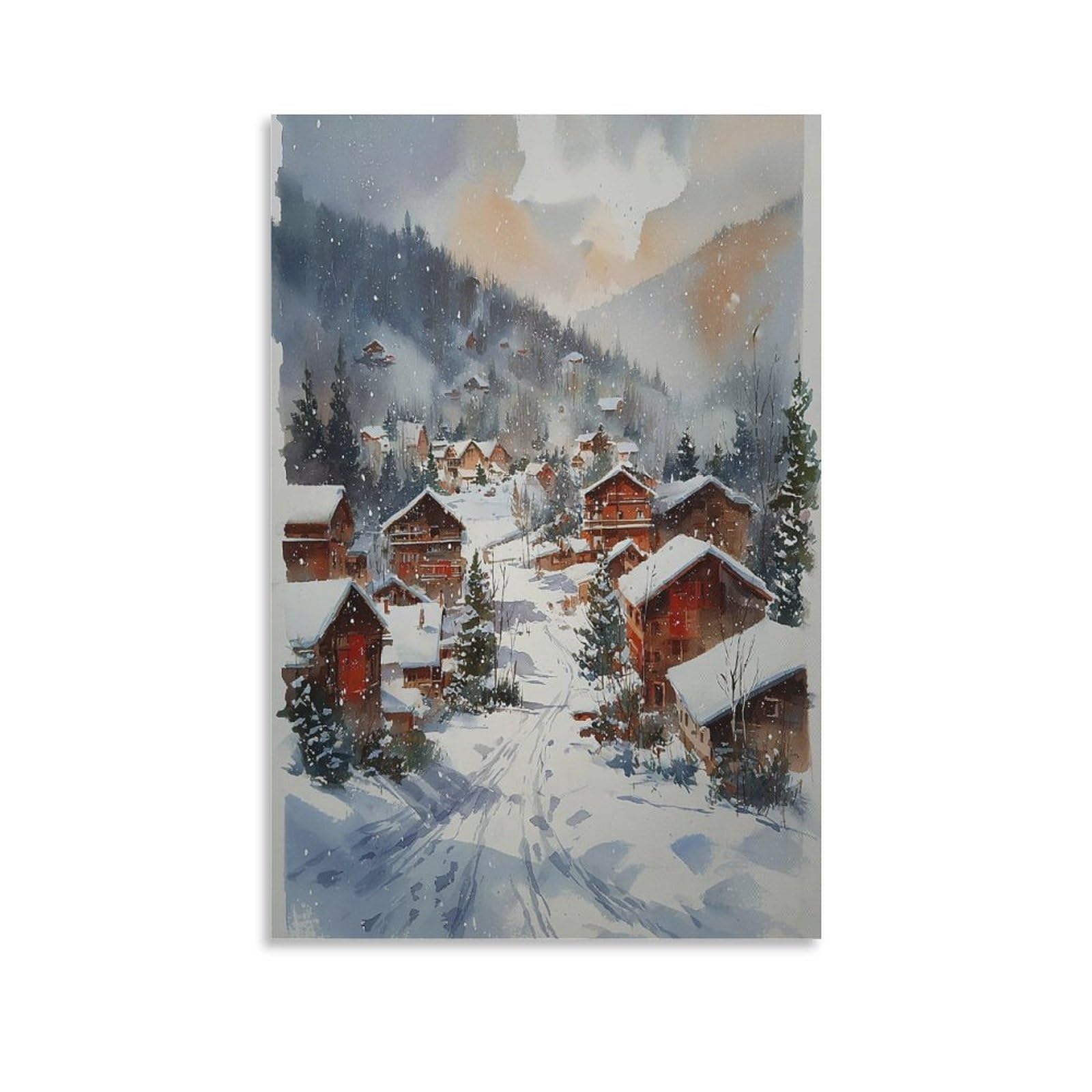 LCYNNH Steamboat Springs Winter Watercolor 20x30inch(50x75cm) Vintage Travel Poster Watercolor Canvas Art