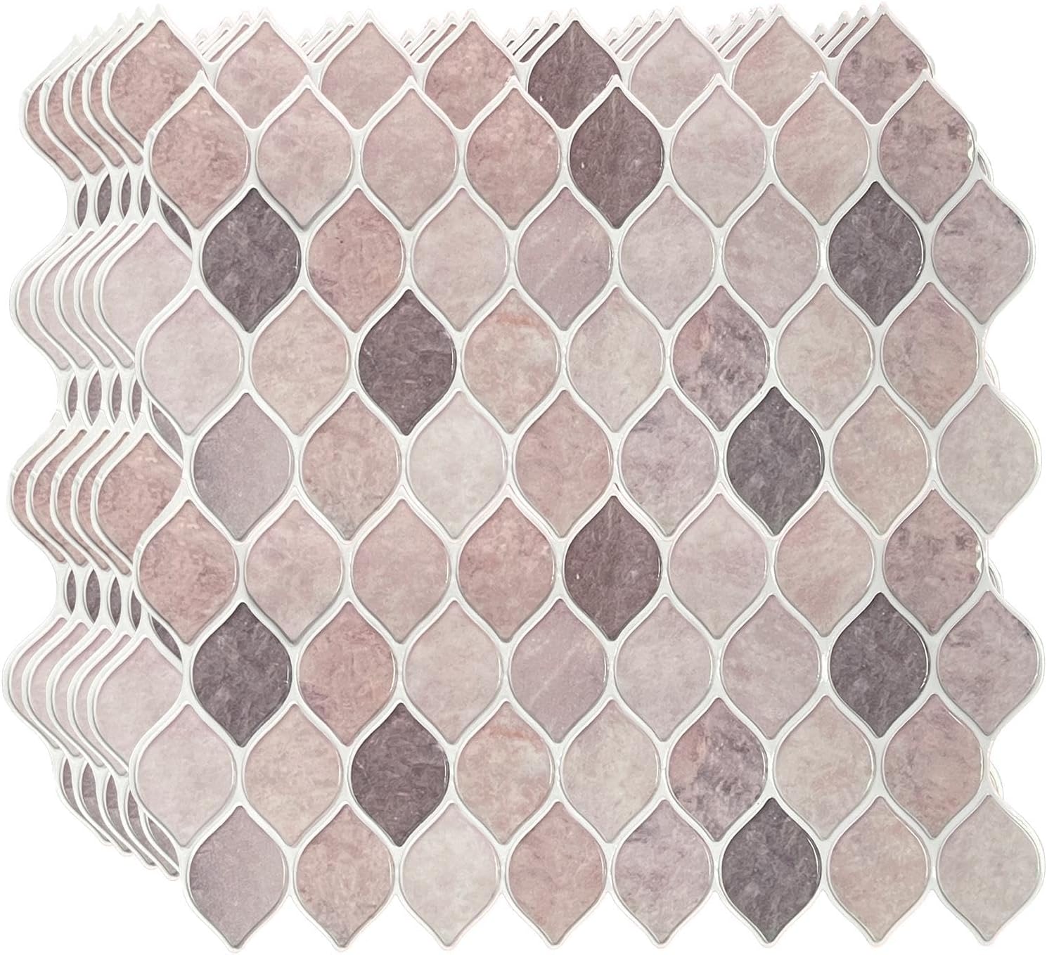 20 Sheets Glossy Peel and Stick Kitchen Backsplash Tile Stickers Self Adhesive Stick on Subway Tile 12" x 6" Bathroom Splashback Water Heat Resistant 3D Wall Tiles Beige Leaf Stone