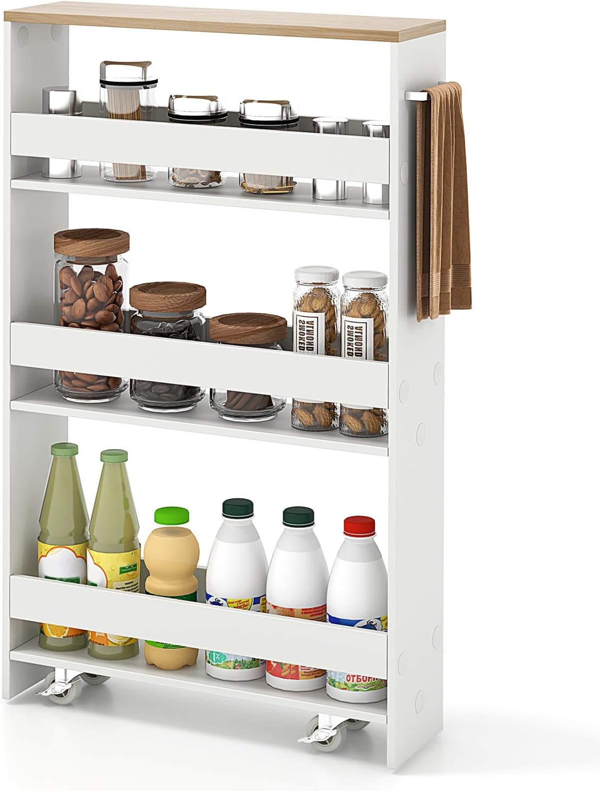 COSTWAY Slim Rolling Storage Cart, 4Tier Rolling Utility