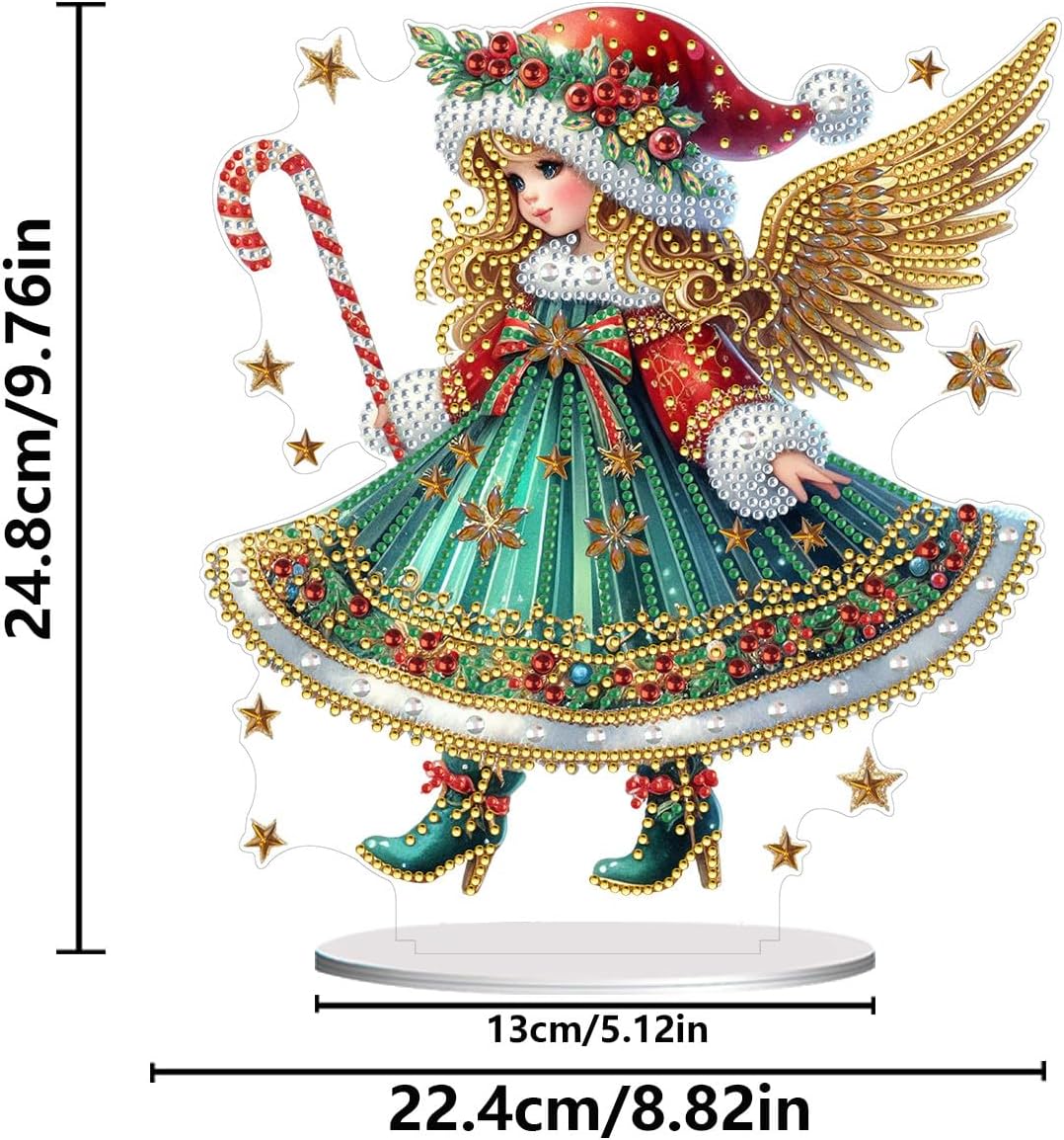 ARTopet 2Pcs DIY Diamond Desktop Ornament Christmas Special Shaped Crystal Diamond Art Painting Double Sided Pattern Single Sided Diamond Tabletop Ornaments Home Decor-Angel01