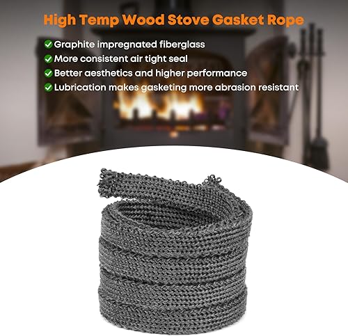 Miniatura 8 de Stanbroil Reemplazo de junta de sello de cuerda de fibra de vidrio impregnada de grafito para estufas de leña - 1" x 84"
