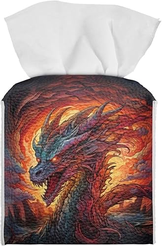 Funda de pañuelos de dragón para caja de pañuelos de piel cuadrada, soporte para caja de pañuelos de papel de seda facial, organizador para baño,