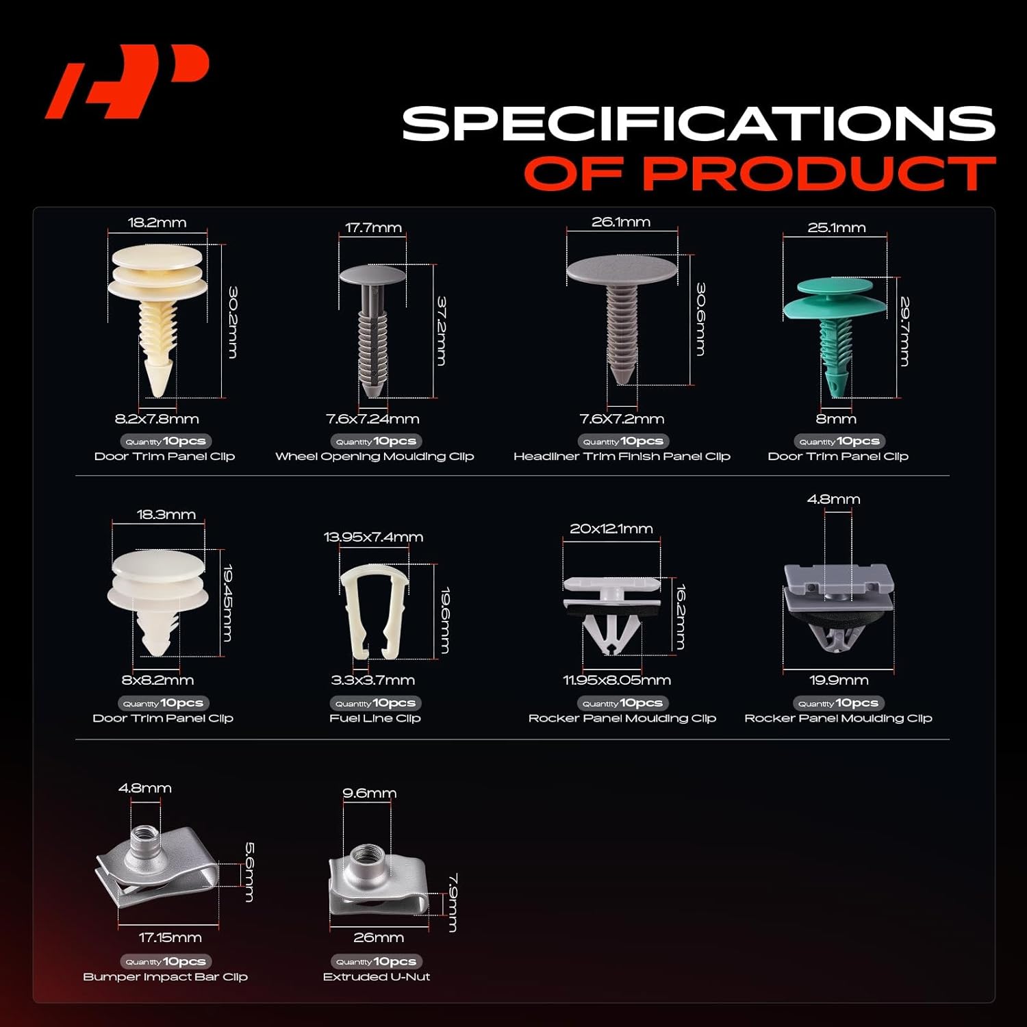 A-Premium 22 Sizes 45.12oz Bumper Fender Door Trim Panel Retainer Clips Kit Compatible with Pontiac Montana 2006-2009 Mud Shield Car 220PCS Plastic Rivets Fasteners Push Retainer Kit, w/Removal Tool