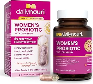 Daily Nouri Women’s Probiotic | Supports Vaginal pH, Urinary Tract, Digestive & Immune Health | 5 Clinically Studied Strains + Cranberry & Vegan Omega Oil | 30-Day Supply
