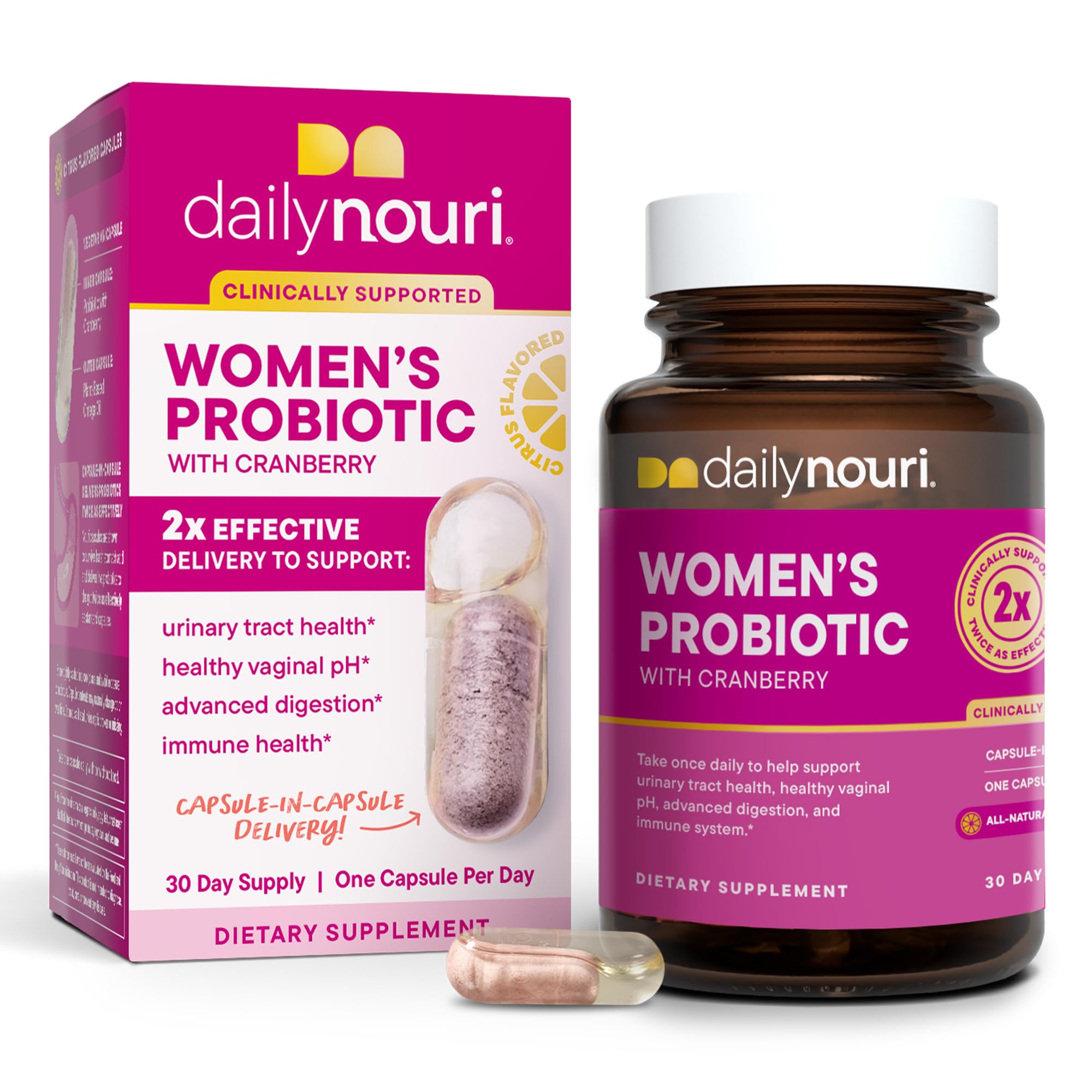 Nouri Daily Women’s Probiotic | l, Digestive, Immune Health & UTI Support | Whole Cranberry & Vegan Ahiflower Omega Oil | 30-Day Supply