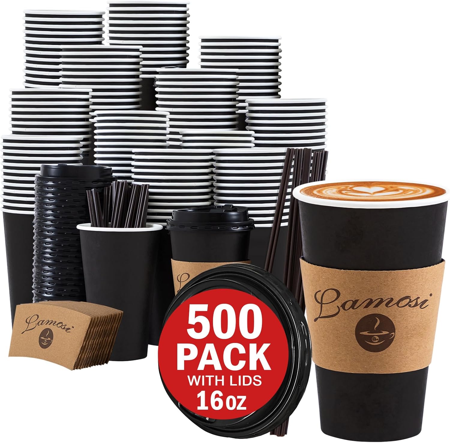Lamosi 16OZ 500 Pack Coffee Cups, 16 Ounce To Go Cups with
