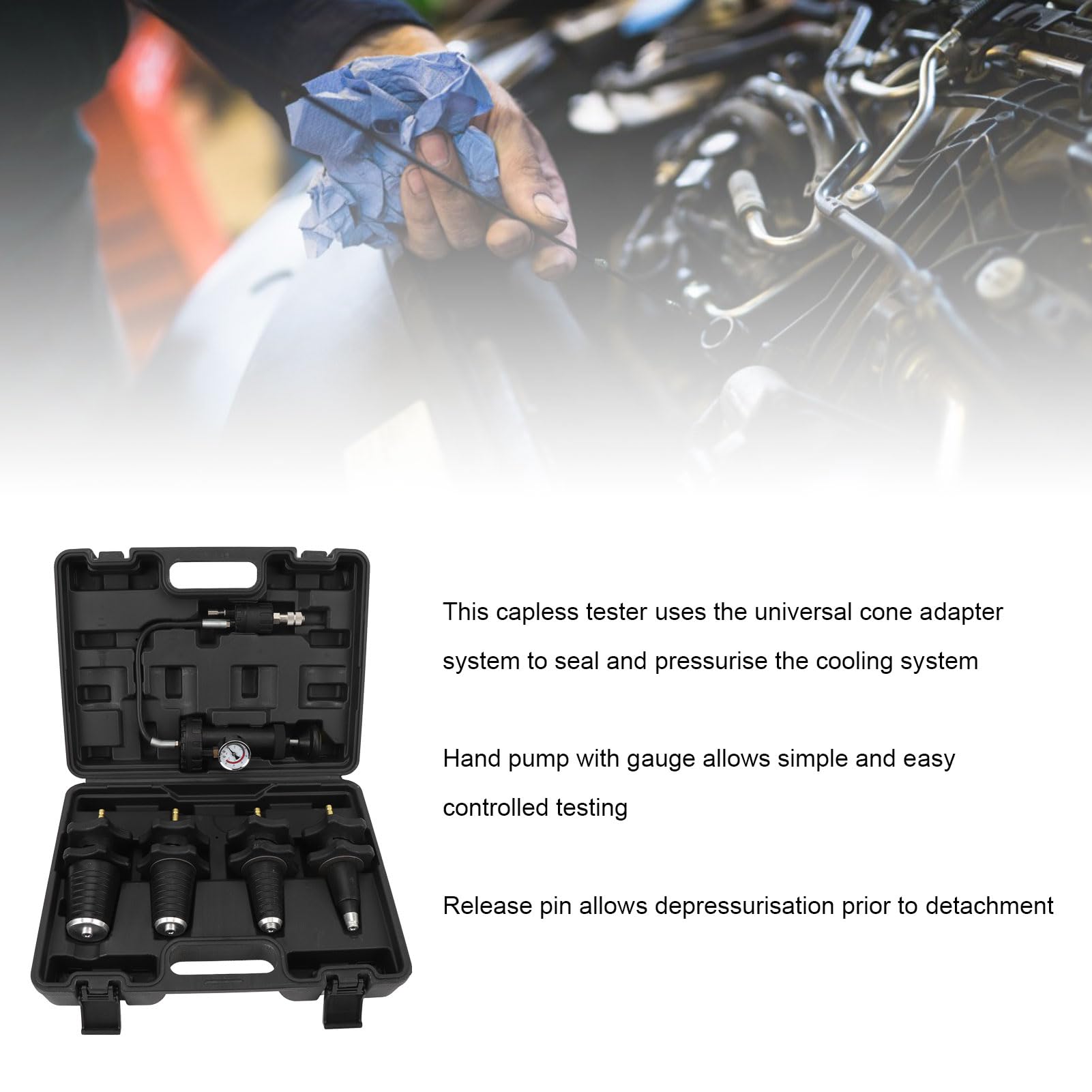 Kit di Raffreddamento Tester Pressione Radiatore con Pompa Manuale, Depressurizzazione, Diagnosi Efficace per Gli Appassionati di Auto, Compatto
