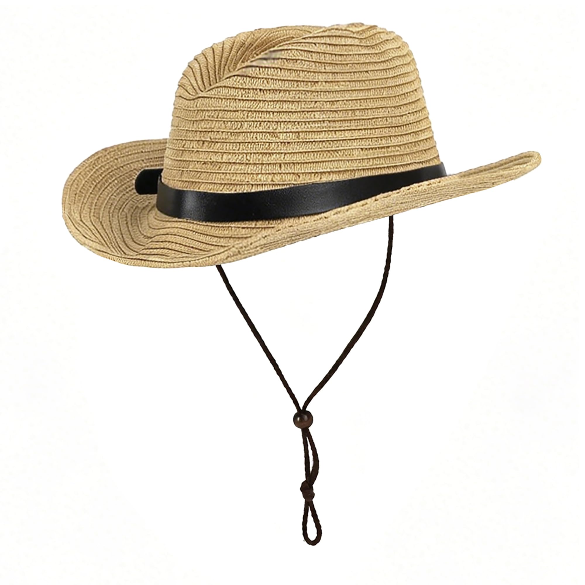 JIAHG Chapeau de Paille Enfant 3-8 Ans Chapeau de Cow-Boy Western Panama UV Protection avec Mentonnière Casquette Visière de Soleil Plage Voyage Camping Randonnée