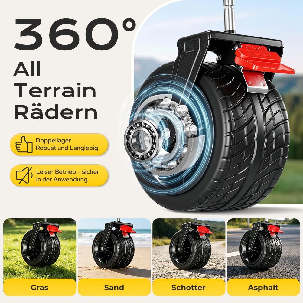 Doppeldecker Bollerwagen Faltbar, 400L Extra Lange Klappbollerwagen | Faltbarer Bollerwagen All Terrain Rädern, Getränkehalter, Verstellbarer Griff Für Camping Garten Festival Strand