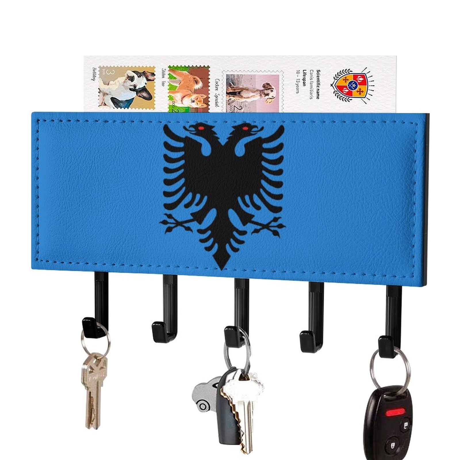 NCLQVJXZKHW Albania Flag Key Holder with 5 Hooks Key Hooks Wall Mounted Key Racks Key Hanger Organiser Shelf