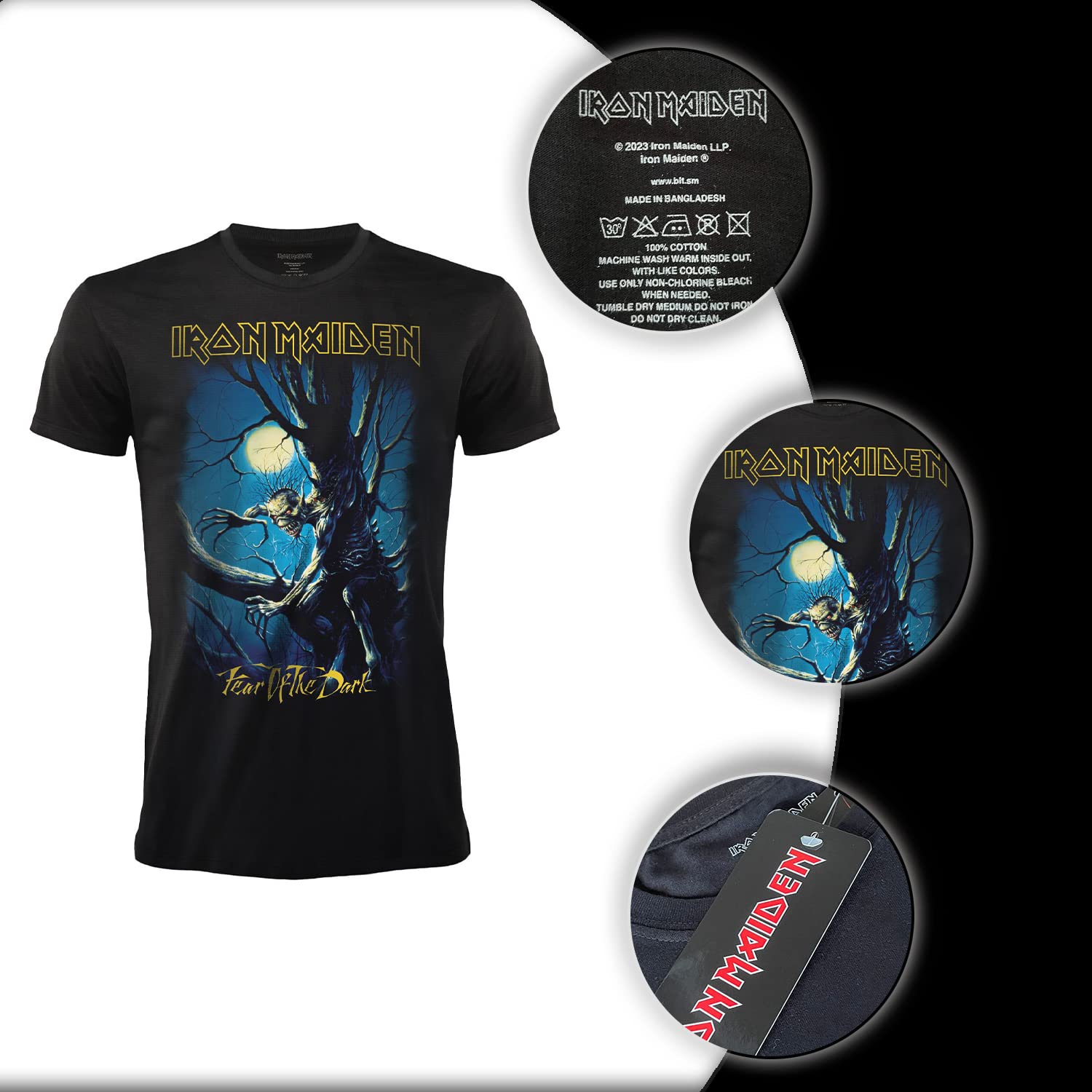 T-shirt Iron Maiden Fear of The Dark. T-shirt Rock Officiel Noir. Bande Heavy Metal. Coton Unisexe. Adulte Garçon.