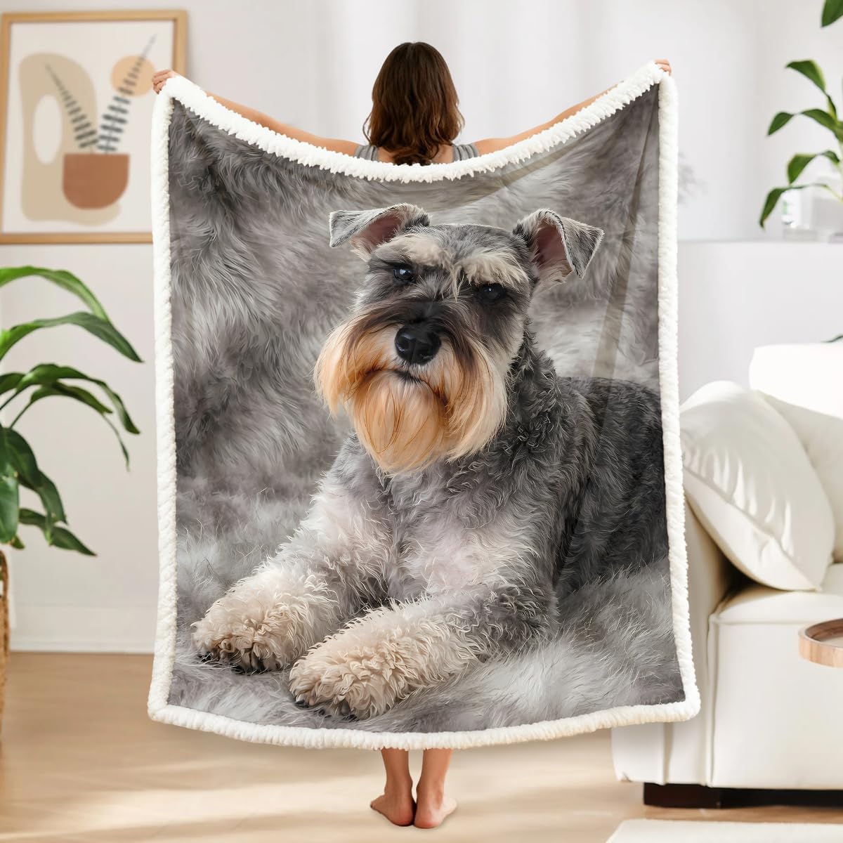 Blessliving Multi Schnauzer Throw Soft Blanket Sherpa Fleece Lined Blanket Pet And Dog Lovers Home Throw Blankets Travel/Single (130X150cm)