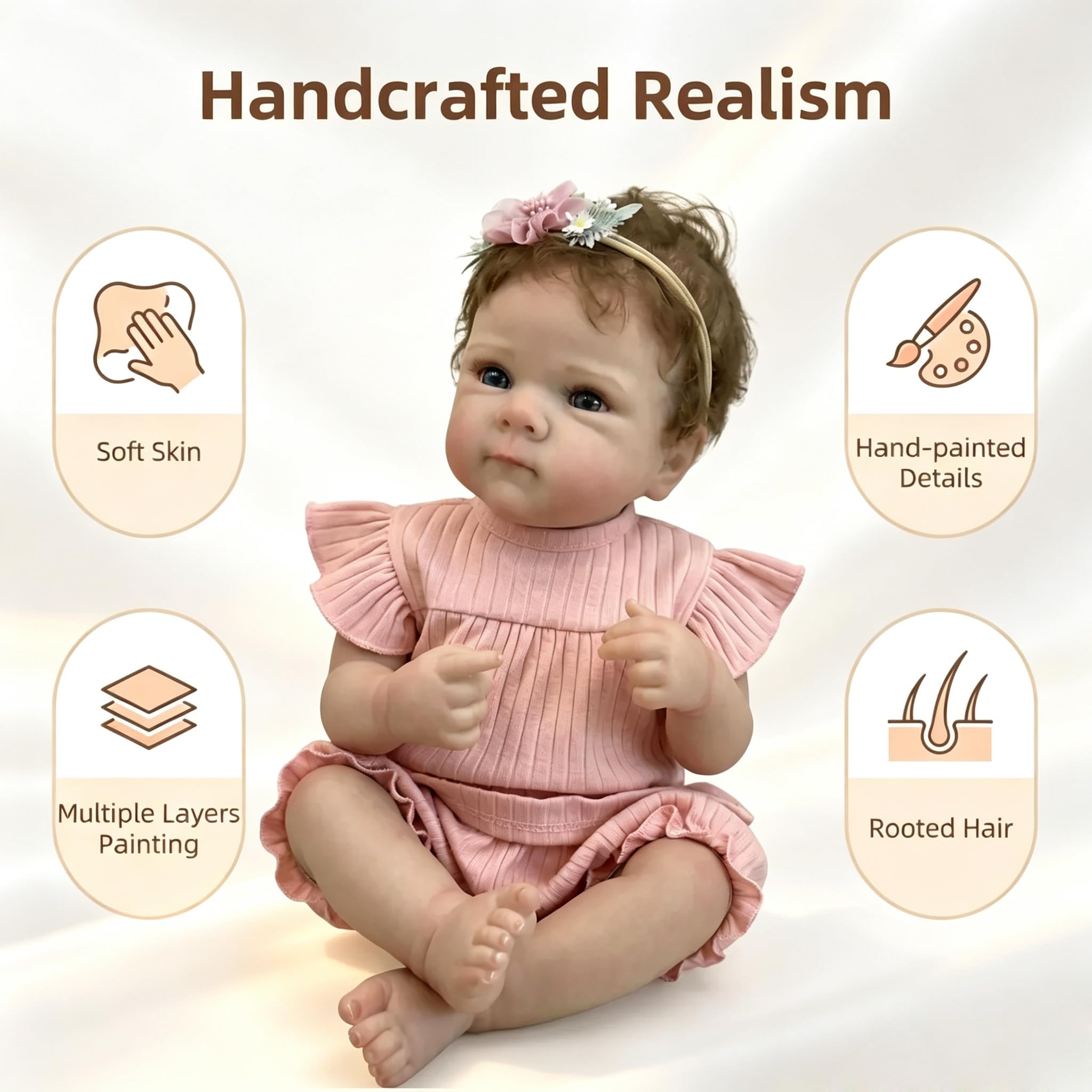 Bambole Reborn Femmina Realistica – Neonato Reborn 48cm con Occhi Aperti in Vinile Morbido, Bambola Realistica per Bambine e Bambini, Collezionisti, Compleanno e Festività