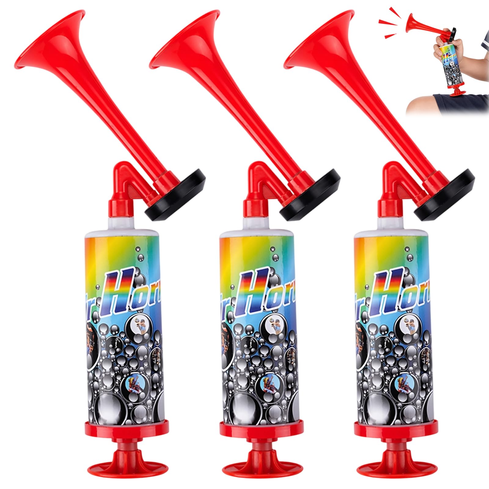 Air Horn Handheld, Loud Noise Maker For Sports Events And Marine Safety, Portable Air Horns For Outdoor Activities, Set Of Three Red Horns