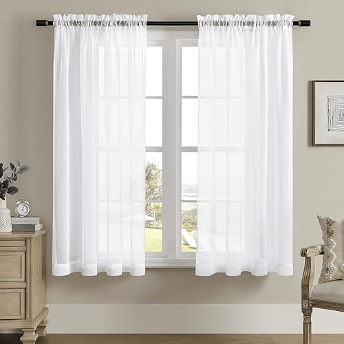 Miniatura 105 de MYSTIC-HOME Cortinas traslúcidas de 84 pulgadas de largo, 2 paneles de cortinas traslúcidas blancas para dormitorio y sala de estar, cortinas para