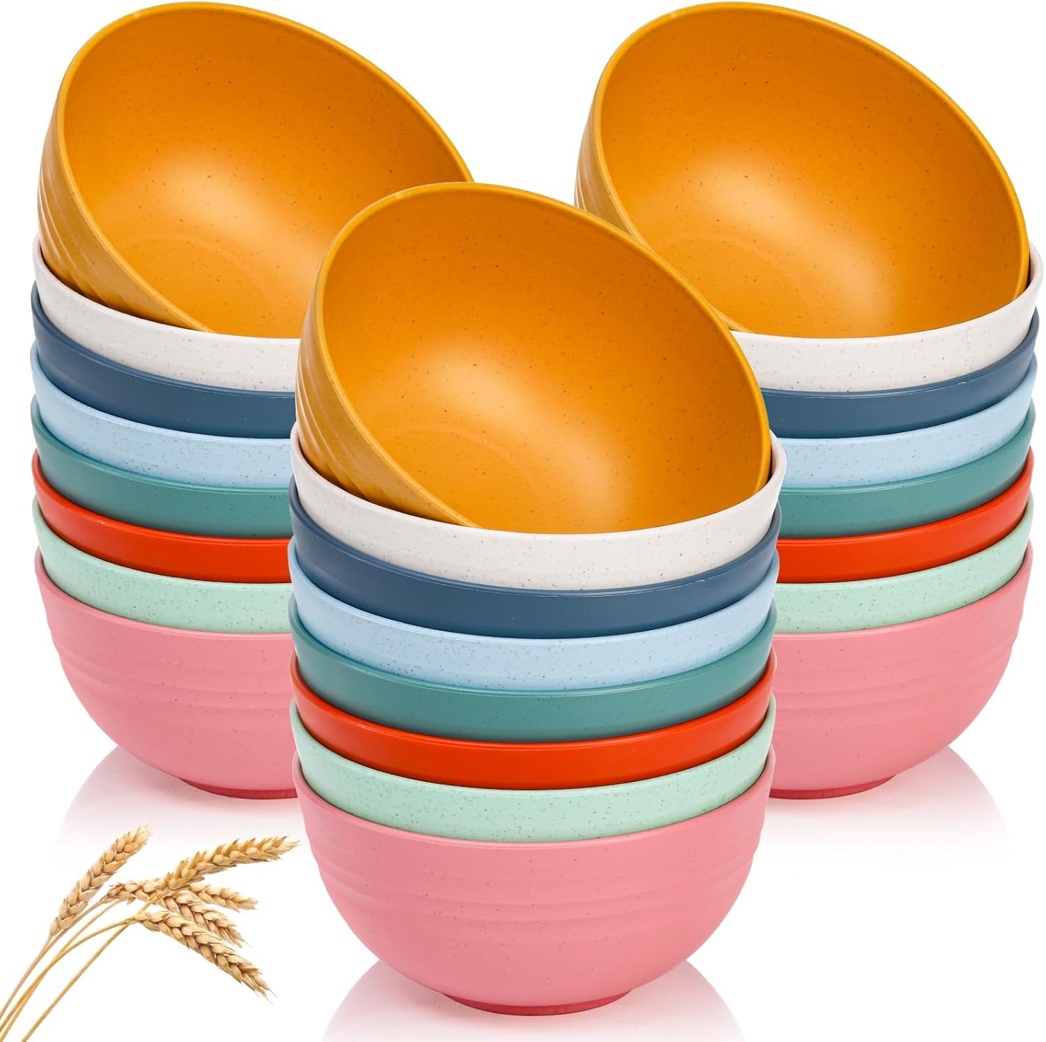 WRINGKIT 24 Pack Cereal Bowl, Unbreakable Wheat Straw Bowls, 26 Oz Soup and Salad Bowl, Lightweight Kitchen Bowl Set, Plastic Bowls for Oatmeal, Ramen, Microwave and Dishwasher Safe