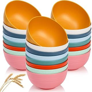 24 Pack Cereal Bowl, Unbreakable Wheat Straw Bowls, 26 Oz Soup and Salad Bowl, Lightweight Kitchen Bowl Set, Plastic Bowls for Oatmeal, Ramen, Microwave and Dishwasher Safe