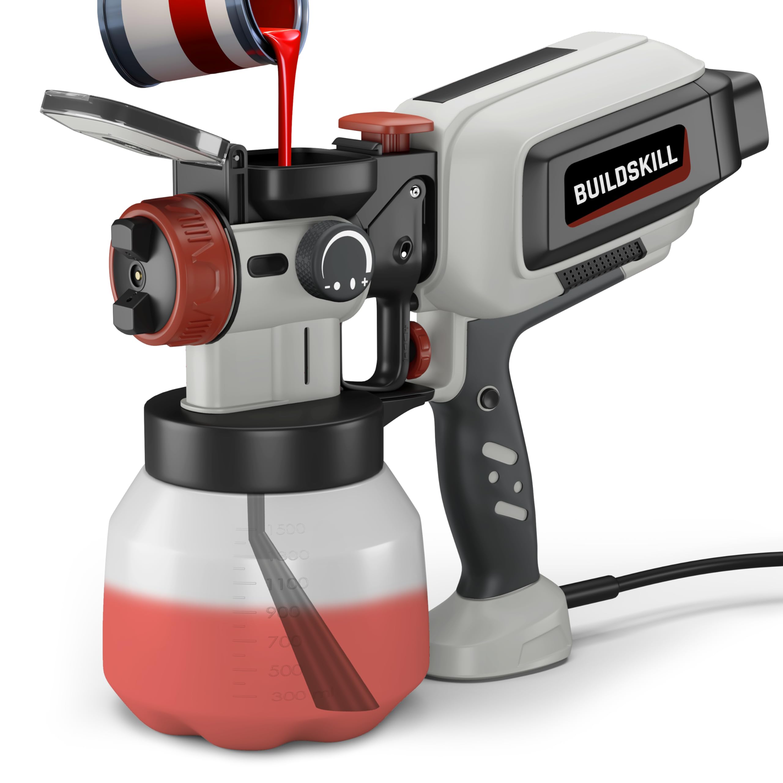 BUILDSKILL Easy Refill Paint Sprayer | 1500ML Large Tank | 600W Copper Motor with 32000RPM Speed | Heat Sink | 3 Patterns | Copper Alloy Nozzle | Auto Paint Spray Machine for Home & Professional Use discount deal