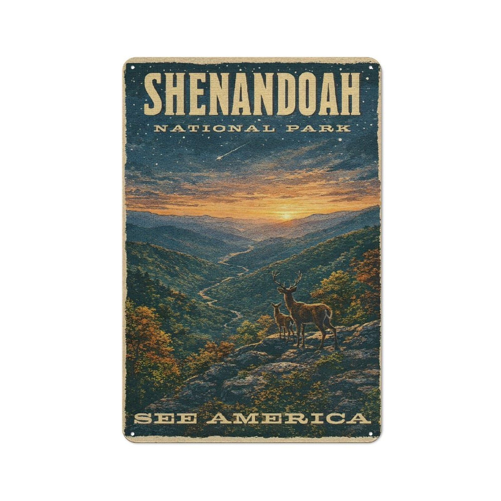 Junmoney Style-5 For Home Office Or Studio, Shenandoah National Park Vintage Rustic Tin Sign 30X20cm, For Vintage Wall Decor Fans, For Cafés, Pubs And Restaurants