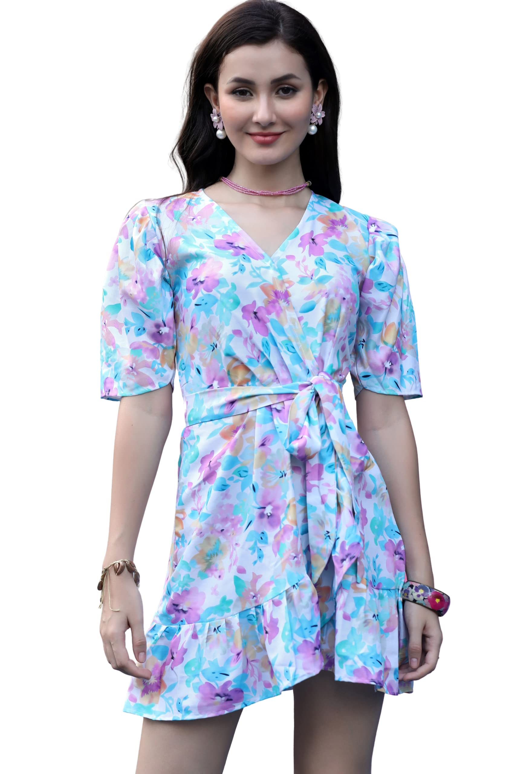 Leriya Fashion Western Dresses For Women |A-Line Knee-Length Dress | Indo Western Dress For Women| Short Dress (Medium, Blue)