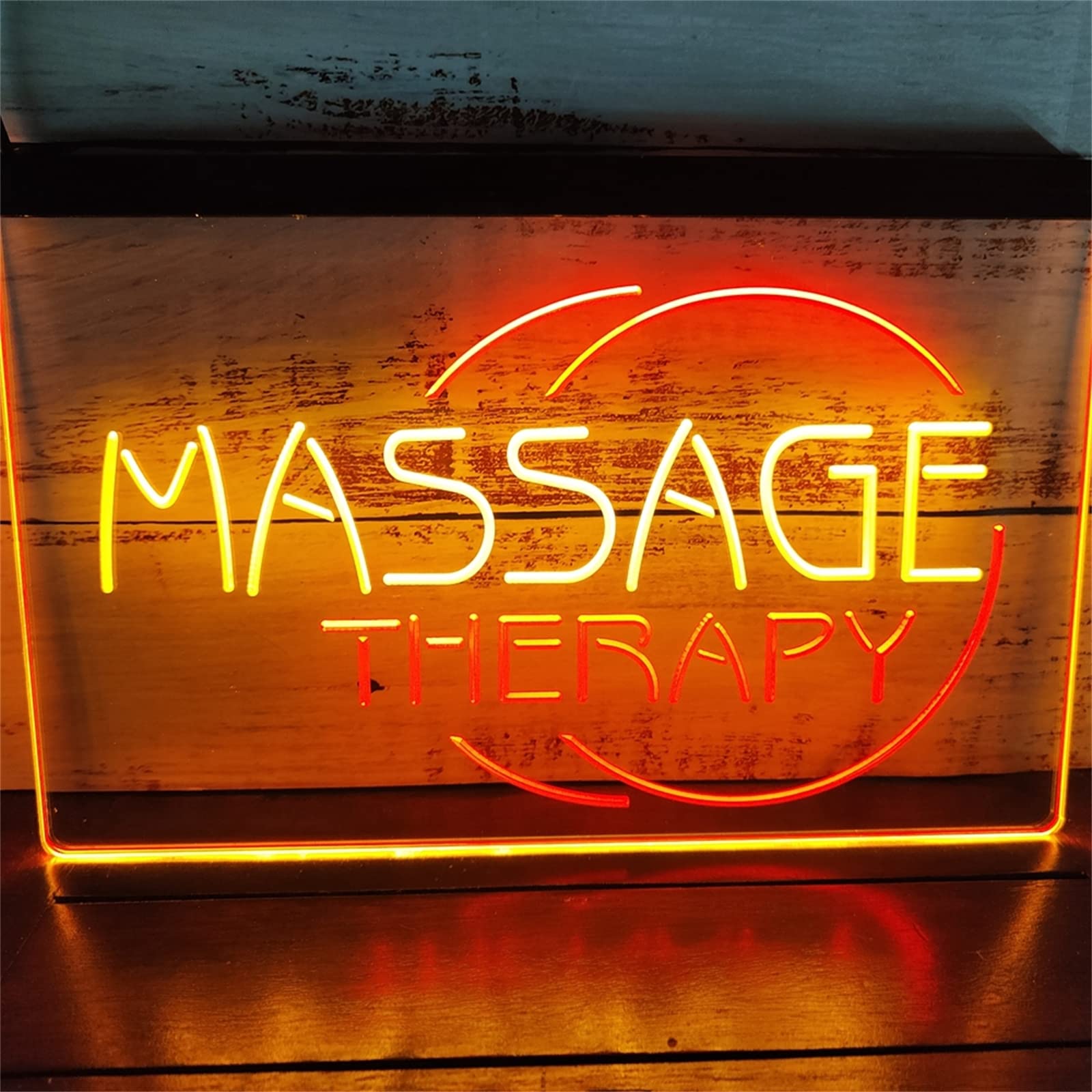 REWIS Massage Therapy LED Neon Sign, Custom USB Powered Dual Color 3D Engraved Neon Lights with Dimmer, for Spa Beauty Salon Wall Hanging Dimmable Decorative,Red Yellow,40x30cm