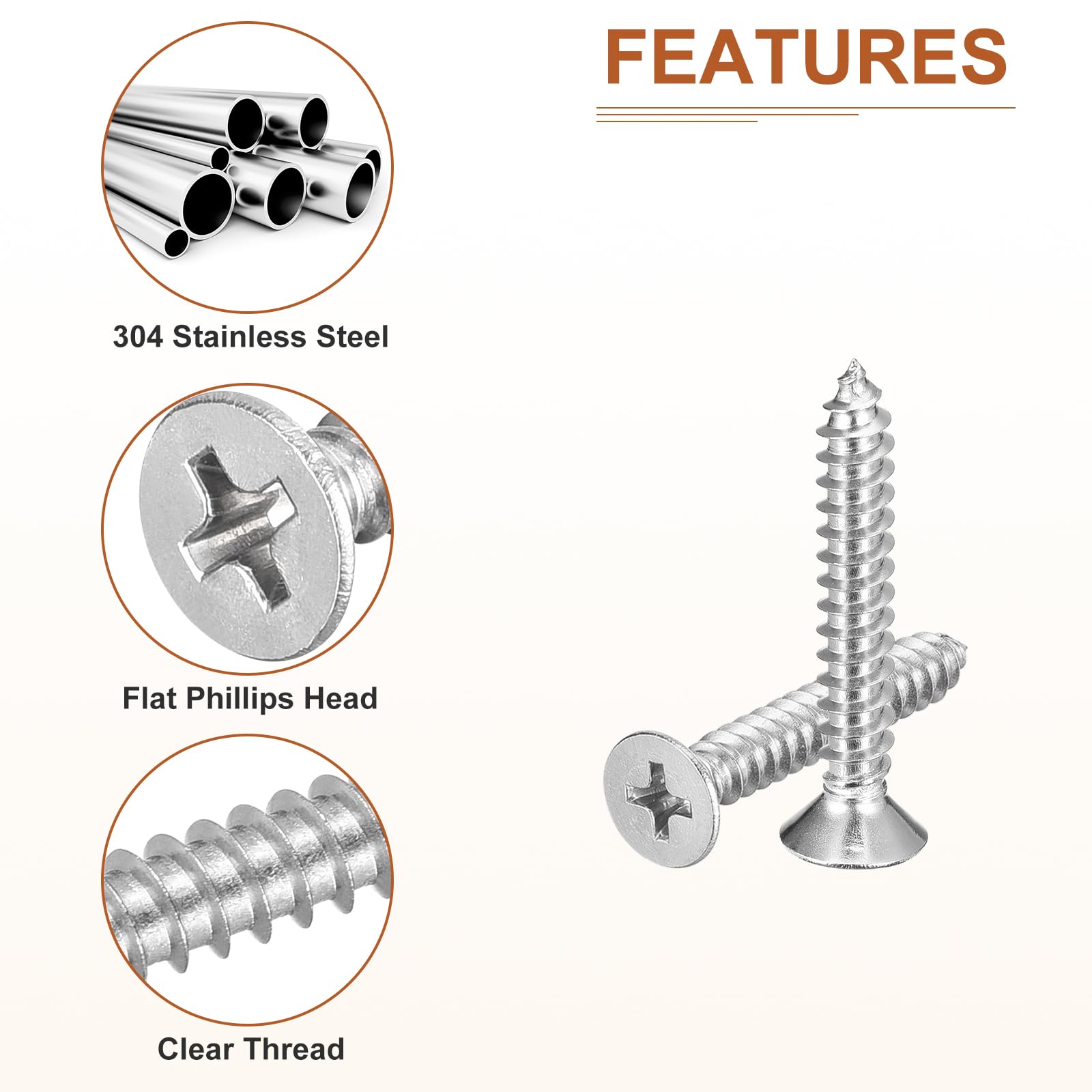 DTGN 25Pcs #10x1-1/4" Flat Head Wood Screws, 304 Stainless Steel Phillips Self Tapping Screws - Good for Woodworking Furniture - Silver - Image 4