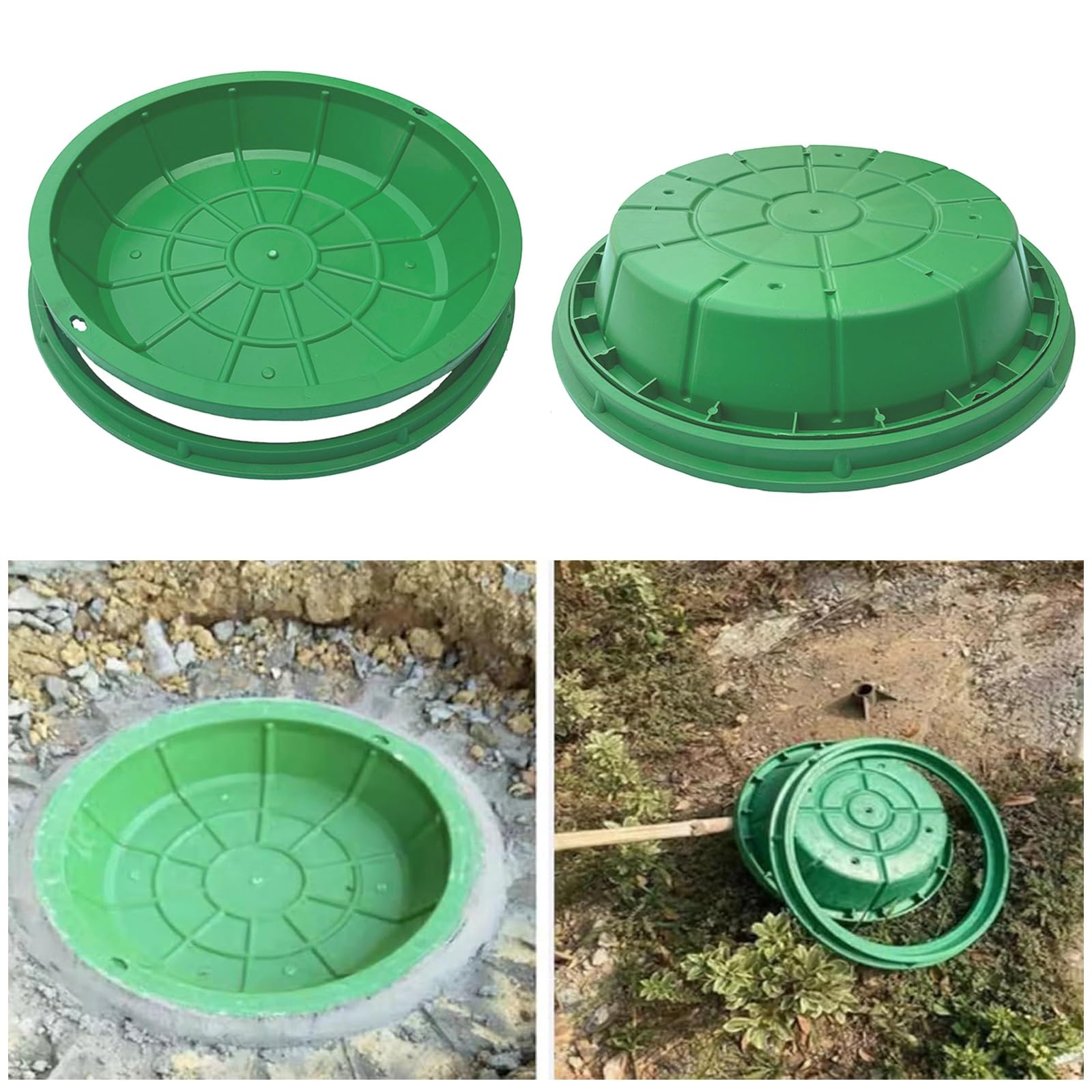 Chiusino Pozzetto da Incasso, Coperchi Pozzetti in Plastica Rotondo, Capacità di Carico di 200 Kg, Pozzetto Giardino per Acque Reflue da Esterno Commerciali e Portatili(40x40cm/16x16in)