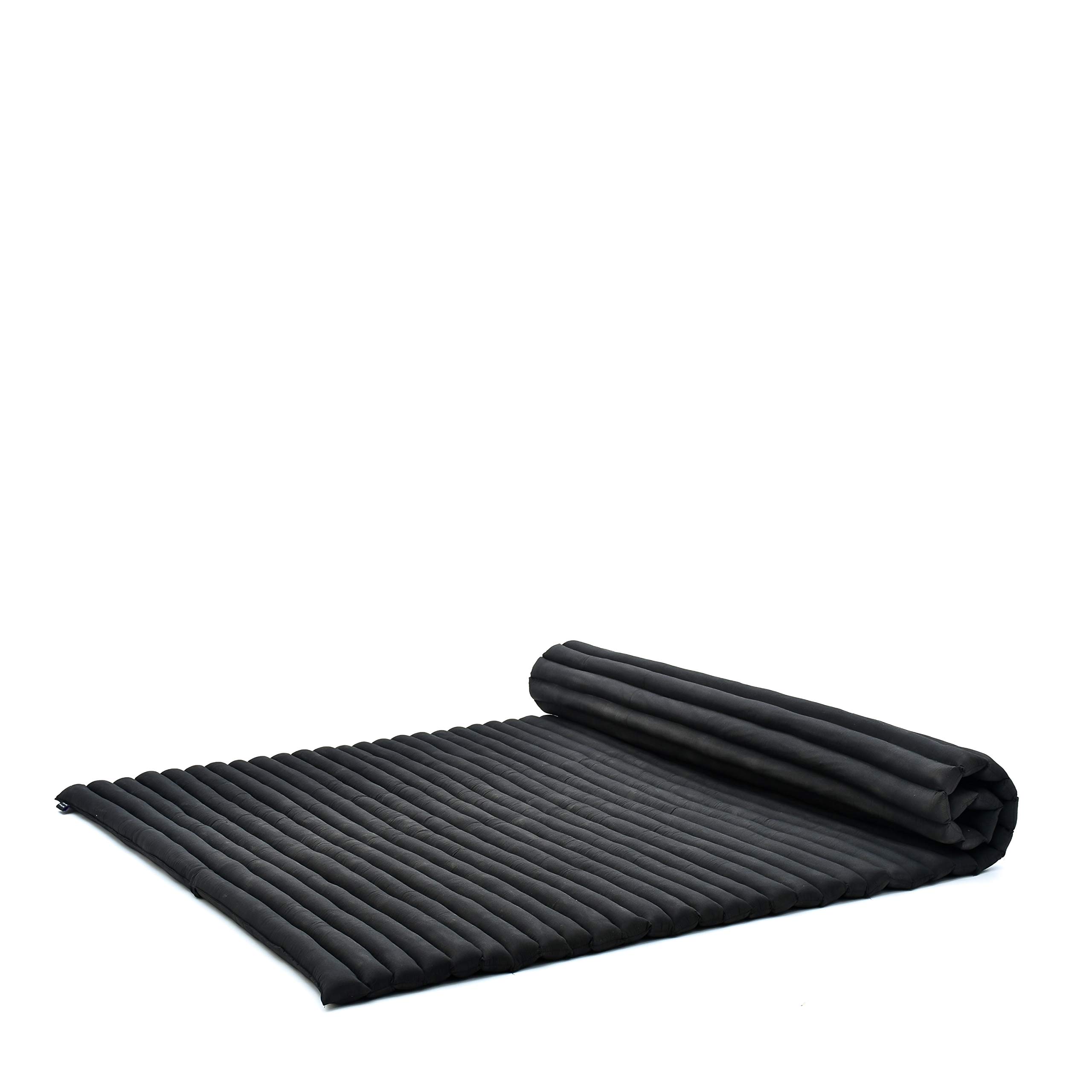 Leewadee - Foldable Floor Mattress - Japanese Roll Up Futon -Trifold Tatami Mat- Guest Floor Bed - Camping Mattress - Thai Massage Mat, Kapok Filled, 75 x 57 inches, Black