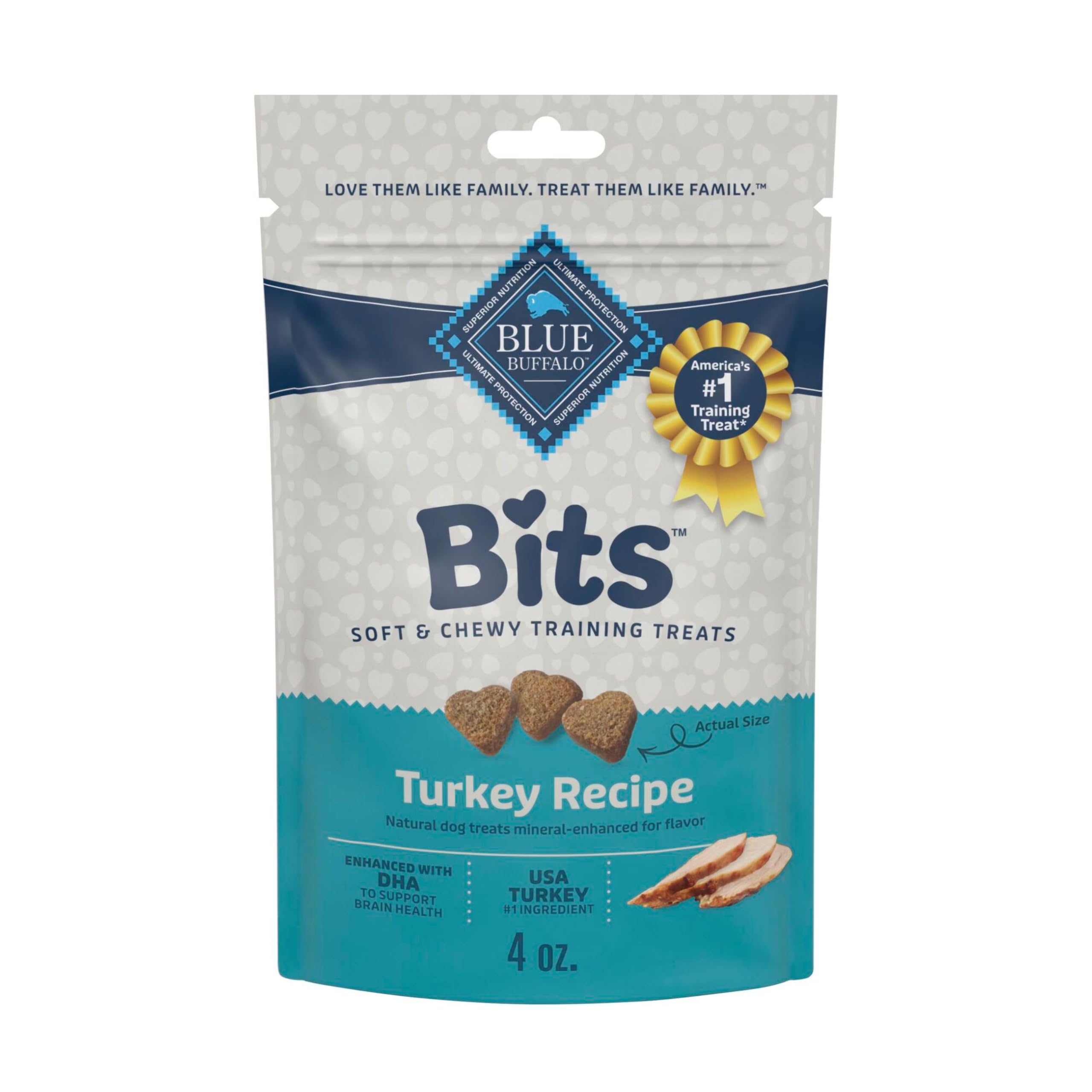 Blue Buffalo Bits Soft Dog Treats for Training, Made With Natural Ingredients & Enhanced with DHA, Turkey Recipe, 4-oz Bag