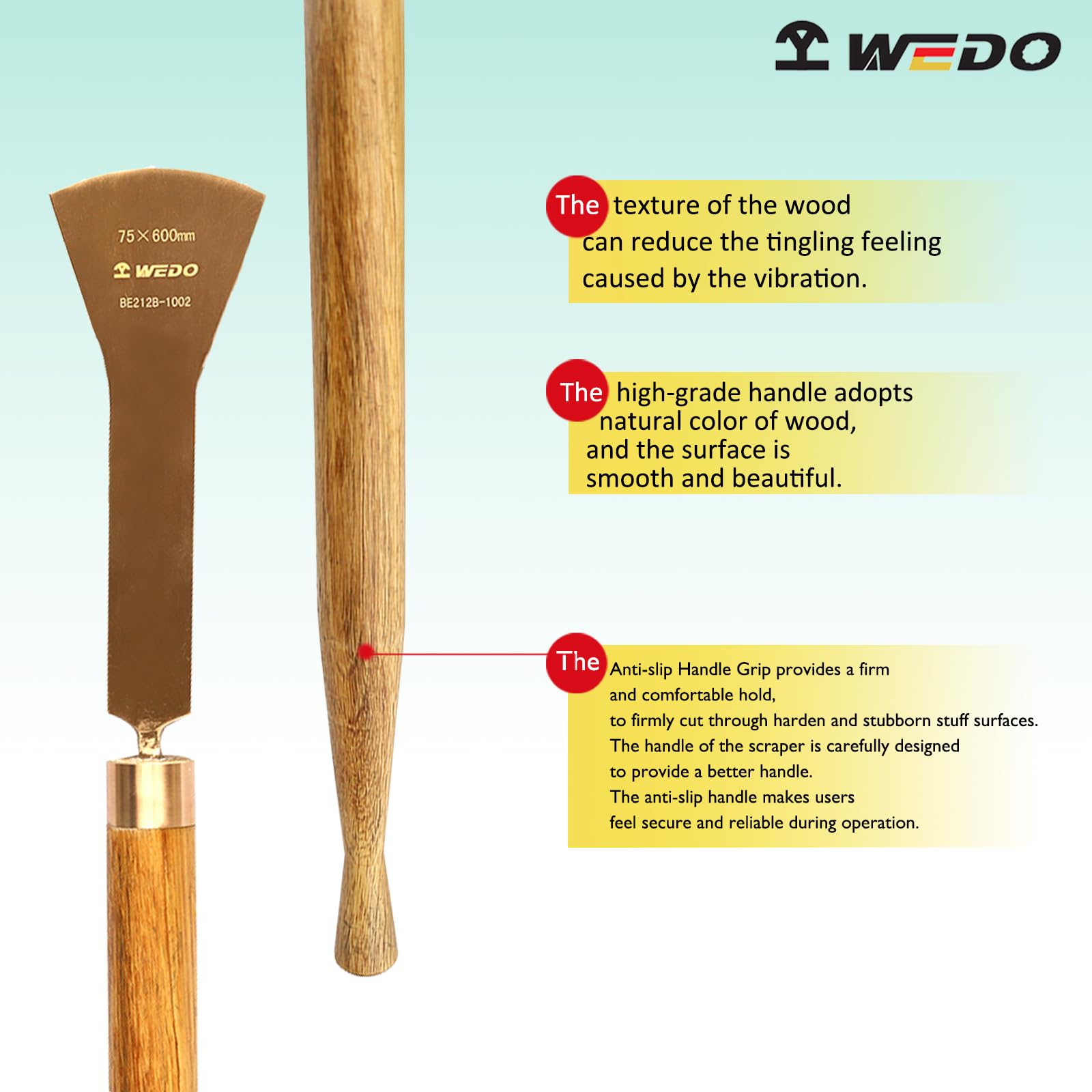 WEDO Raschietto ad arco non scintillante,Lama raschiatore pavimento 75x75mm,Lunghezza 600mm,Coltello per stucco in rame al berillio,Spatola raschietto non magnetico,Certificato BAM/FM, Ampiamente