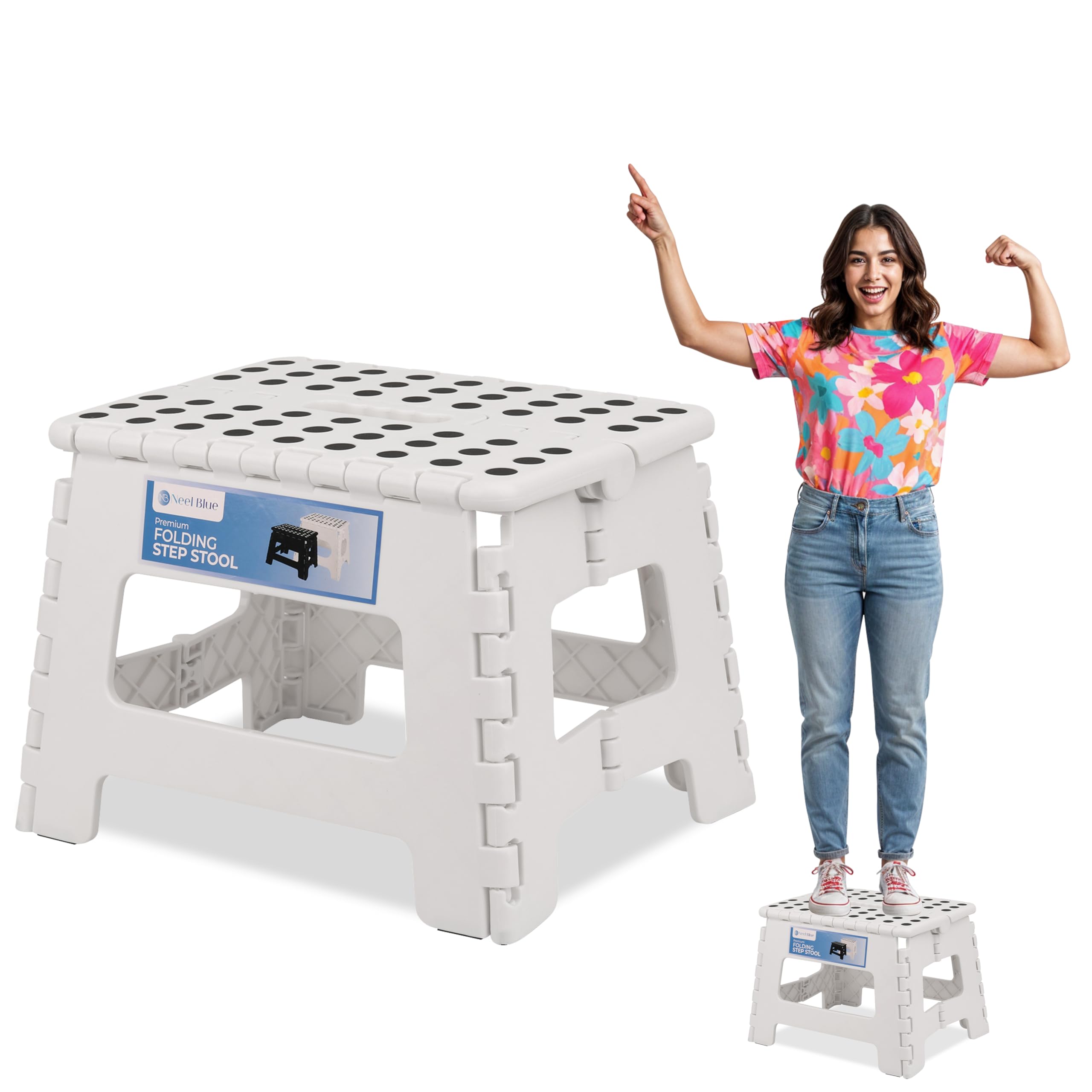 Event Decor Shop Folding Step Stool 330lbs, 9 Inch - White