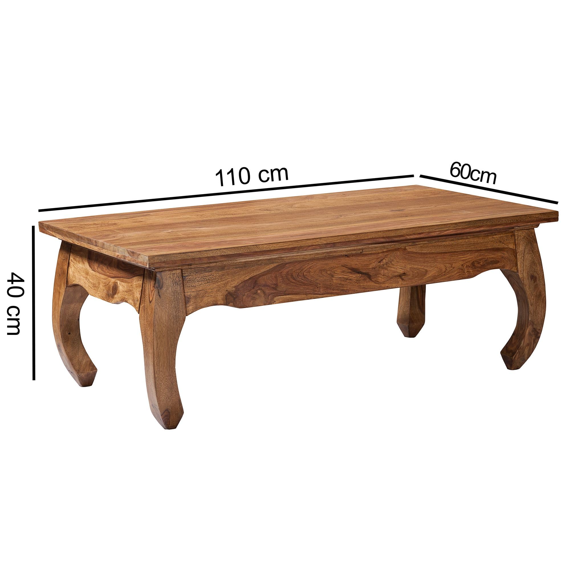 FineBuy Mesa de Centro Oriental Rectangular 110x60x40 cm Madera Maciza de Sheesham | Mesa Auxiliar para Salón | Mesita Café para Sofá | mesa de salón con patas curvadas, punta de sofá de madera auténtica estilo campaña, pieza única hecha a mano