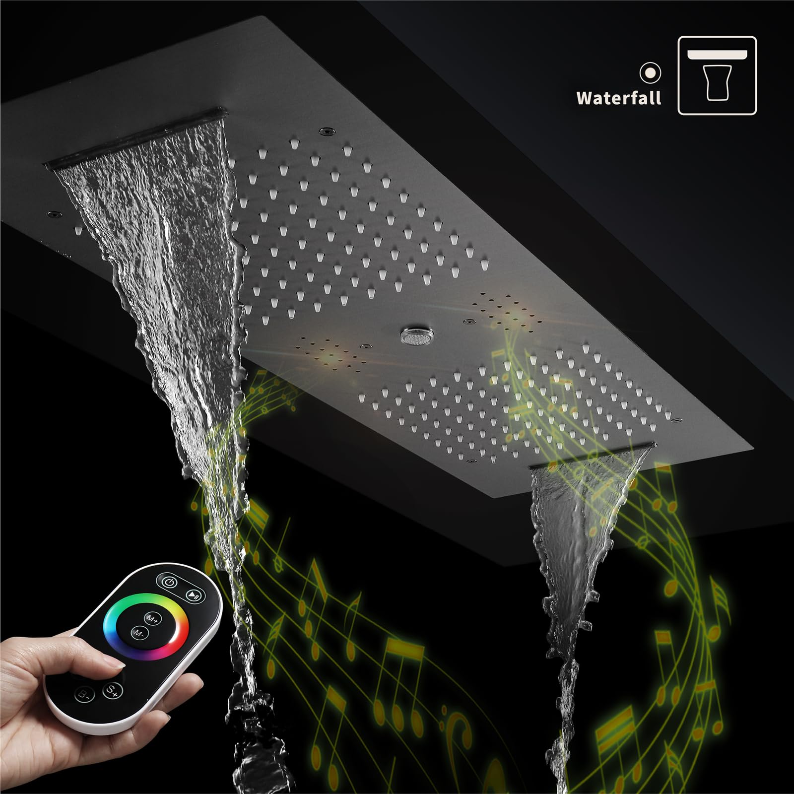 Sistema Doccia Termostatico Con Musica, 300x900mm Led 64 Colori 4 Funzioni Colonna Doccia A Incasso, Pioggia, Cascata, Colonna D'Acqua, Doccetta A 3 Funzioni,Corpo Termostatico In Ottone（Nero）
