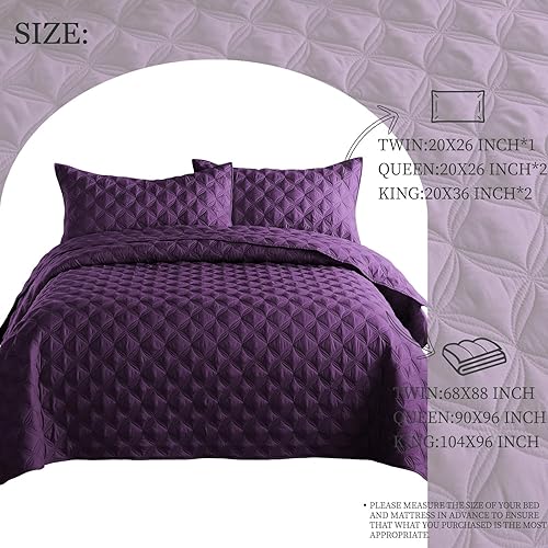 Miniatura 6 de Exclusivo Mezcla Juego de edredón de color morado oscuro, tamaño King (104 x 96 pulgadas), edredón ligero de verano King para todas las estaciones,