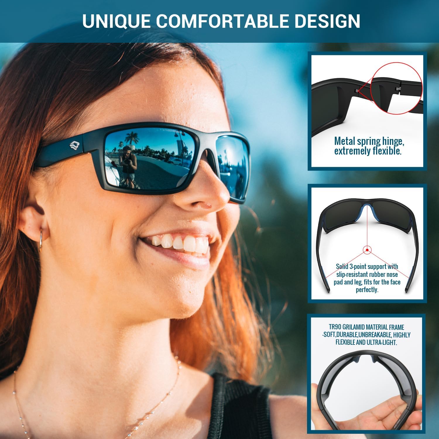TOREGE Sports Polarized Sunglasses for Men Women Flexible Frame Cycling Running Driving Fishing Mountaineering TR24