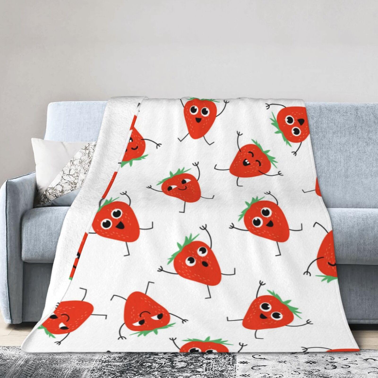 Noble Ren The Happy Dancing Strawberry Ultra-Soft Micro Fleece Blanket Winter Warm Soft Lannel Fleece Throw Blanket For Couch Sofa Bed 80"X60"