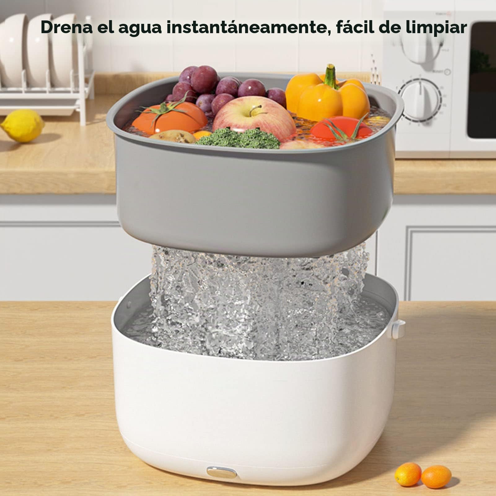 Lavadora Profesional para Frutas y Verduras, Purificador de Alimentos con Limpieza 360° para Utensilios de Cocina, Elimina Residuos y Contaminantes