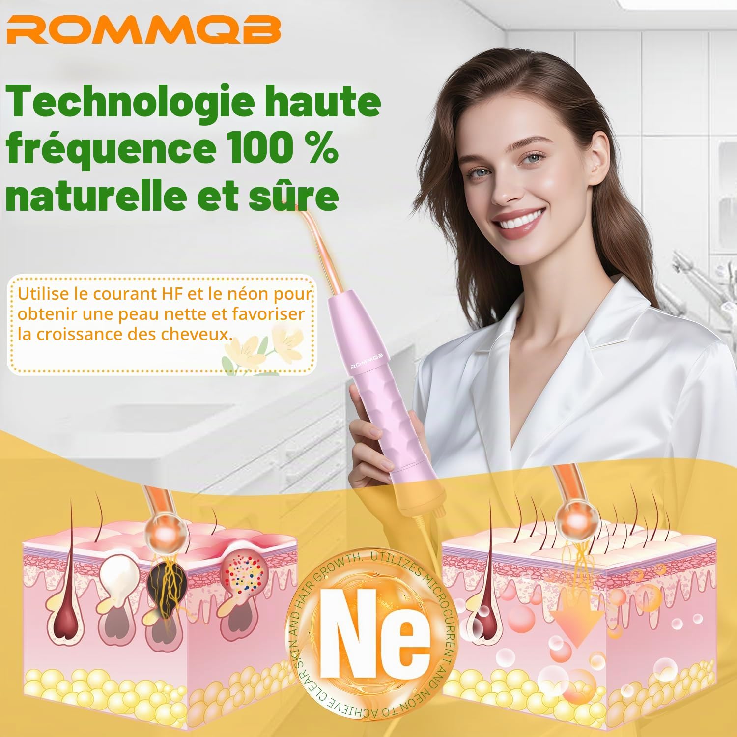 Appareil Haute Frequence Esthetique, ROMMQB Portable Haute Fréquence Visage